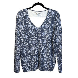 J Jill Pure Jill Eco Terry Floral Pullover Top Blue Size Medium Relaxed Soft